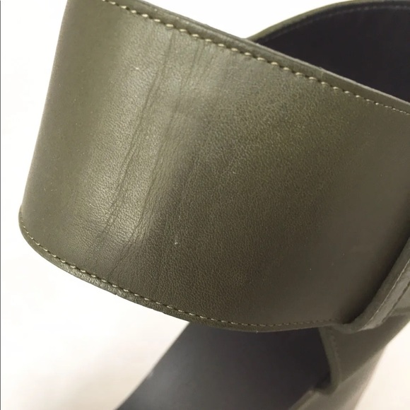 COPY - Celine Two Tone Leather Platform Ankle Strap Wedge Sandals Olive Green 39 - Picture 11 of 12